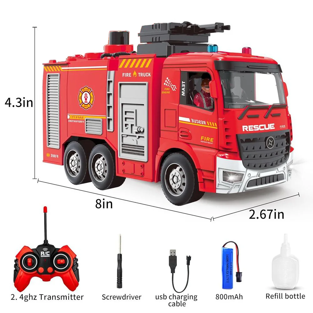 Fire Truck Toy for Kids 3-5,with Fire Rescue Vehicle with Shooting Water,Lights and Sounds,Toy Truck Gift for Boy Age 3+ 2