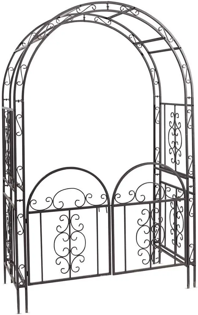 Arch Metal Outdoor Garden Arbor Double Gate | Montebello | 84" H x 53" W x 23" D | Gunmetal Black 3
