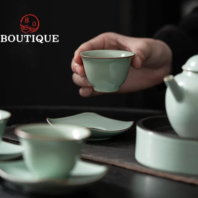 2Pc/Set Azure Ru Kemencék Porcelán Tea Csésze Kézzel Készített Kerámia Mesterkupa Egy Kis Tál Kung Fu Teamária Ajándék 45Ml - Image 6