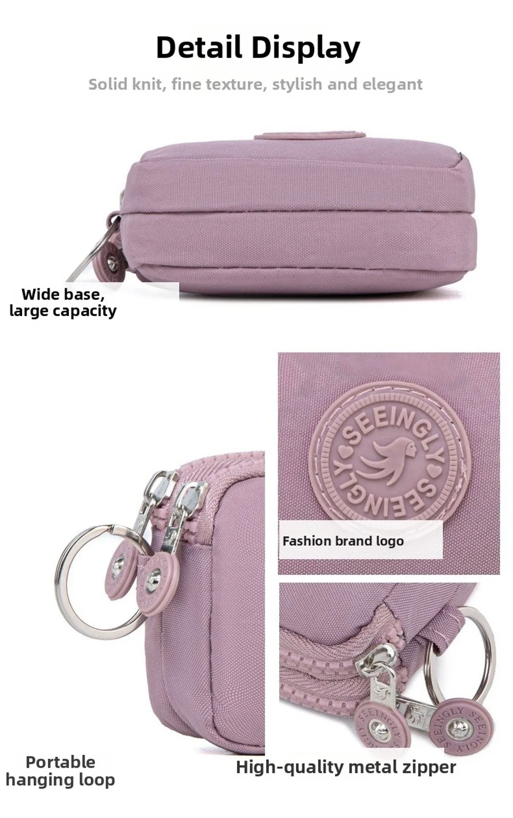 Neue Doppelschicht Frauen Brieftasche mit Schlüsselbund Einfarbig Kreditkarte Halter Nylon Wasserdichte Zipper Clutch Tasche Im Freien – Detail 2