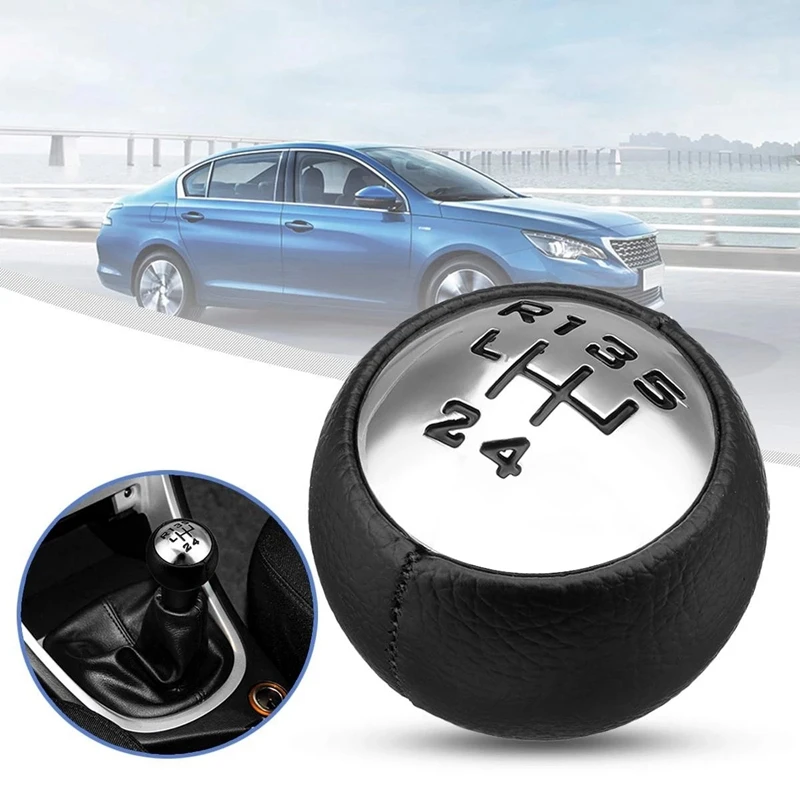 Pommeau De Levier De Vitesses Cuir Noir 6 Vitesses - Pour Peugeot 307, 308, 407, 3008, 807, Etc.