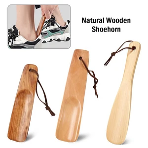 1pc Solid Wood Shoehorn Natural Wooden Shoe Horn Portable Craft Long Handle Shoe Lifter Shoes Accessories