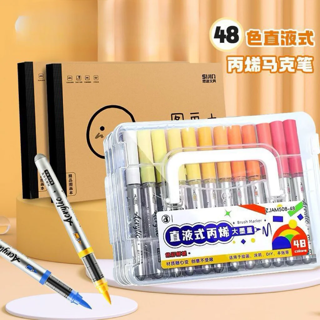 12/60 Colors Acrylic Paint Pens Markers Brush Tip Paint Markers For Rock Painting Wood Canvas Christmas Art Supplies Stationery