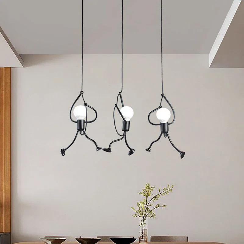 LED Chandelier Vintage Modern Little Man Ceiling Lamp Children's Room Bedroom Decor Black E27 Pendant Light