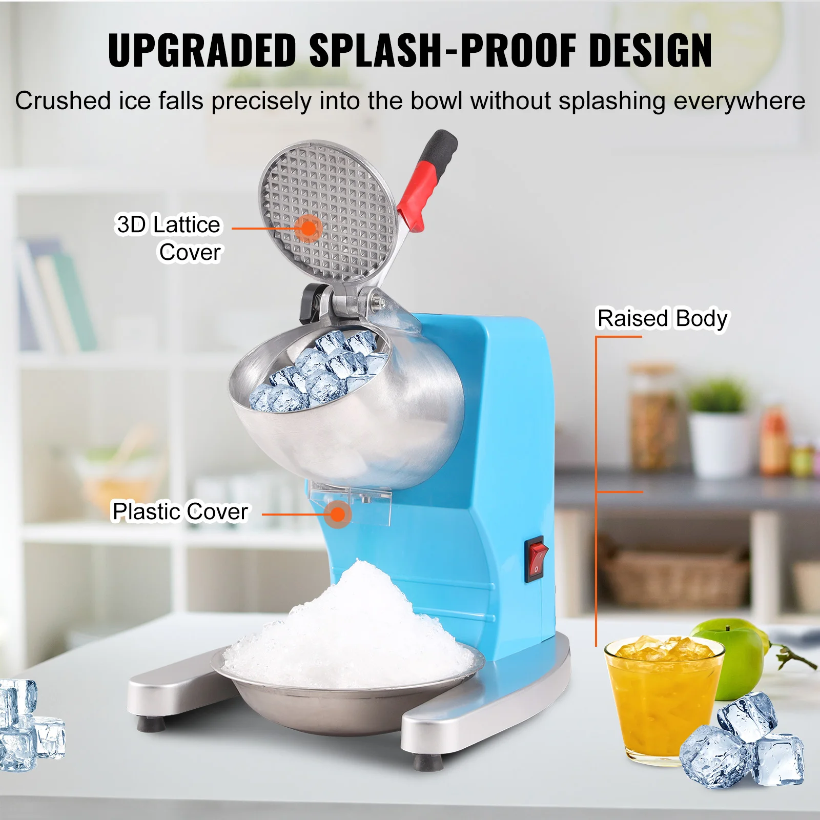 VEVOR Ice Crushers Machine Electric Snow Cone Maker 4 Blades Stainless Steel Shaved Ice Machine 300W Shaver