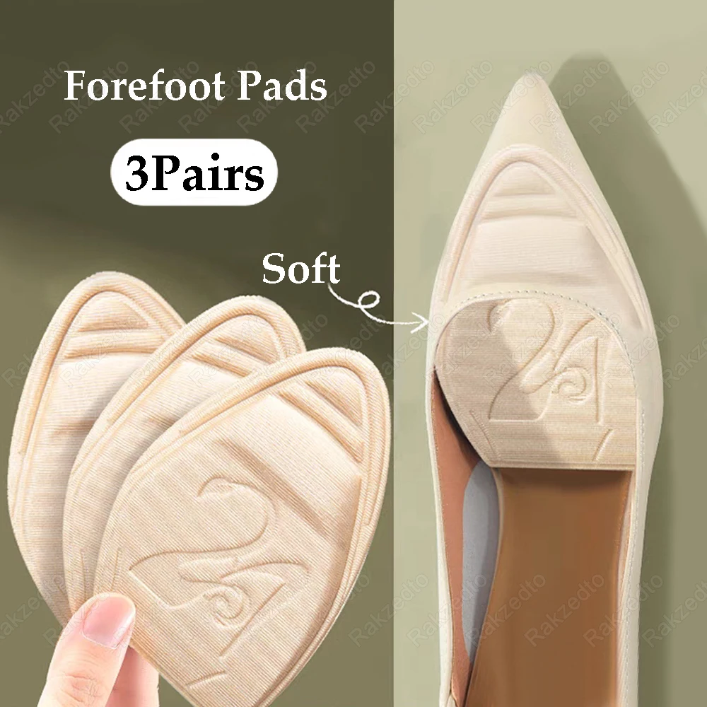 3Pairs Forefoot Pads Woman High Heels Non-Slip Toe Plug Soft Sponge Half Insoles for Shoes Inserts Reduce Shoe Size Filler