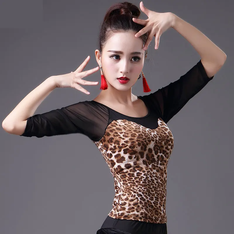 

New Short Sleeves Lady Latin Dance Shirt Female Ballroom Dancing Costume Clothing Tango Chacha Dances Competition Tops