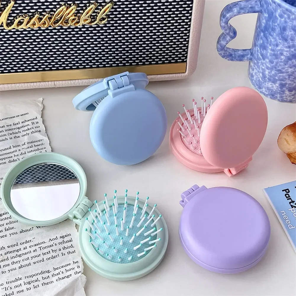 Solid Colour Folding Comb with Makeup Mirror
