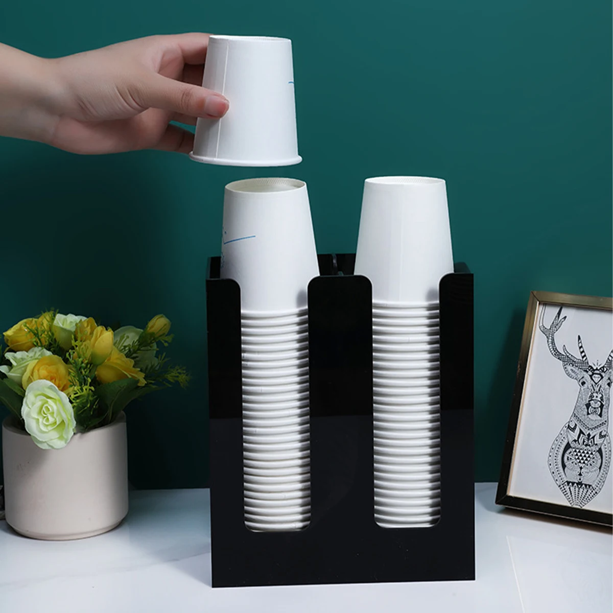 Popular Black Coffee Cup Dispenser Vertical Compartments Bar Counter Cup Storage Holder Durable Sturdy Cup Lid Holder 3