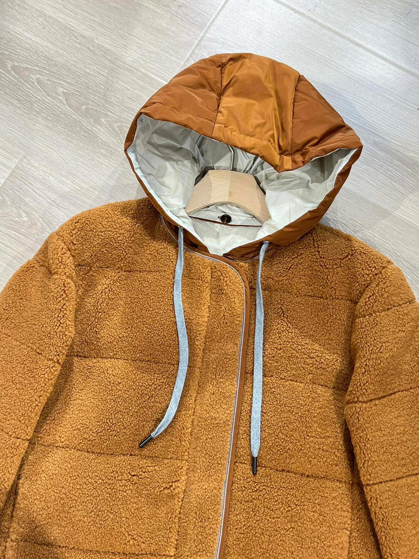 Goose Down Paneled Coat, Plush Hooded Coat, Casual Style