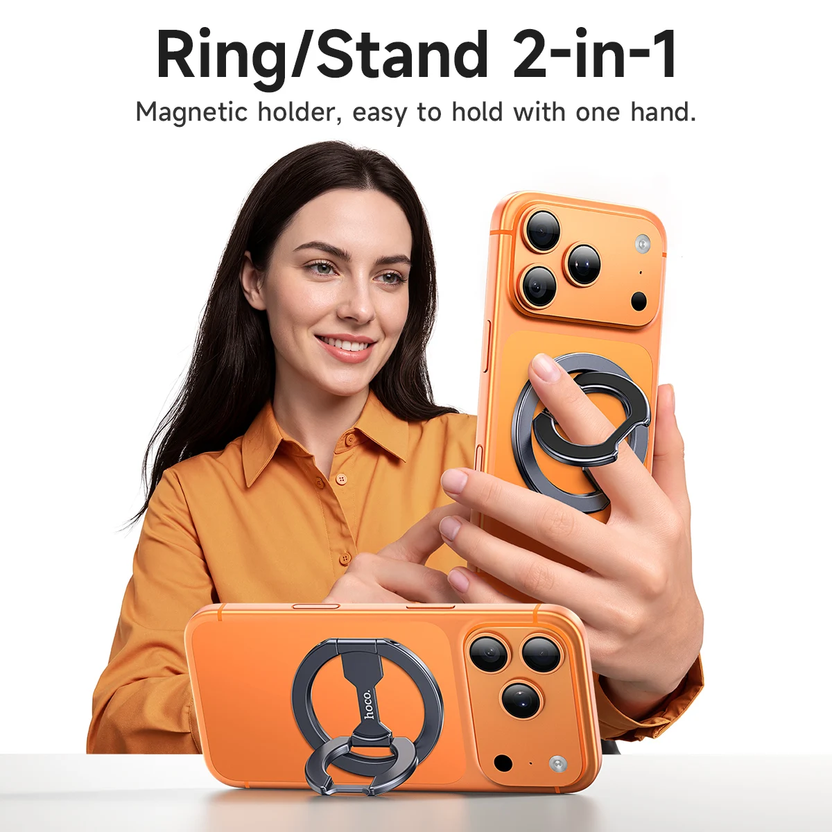 Magnetic Phone Ring Holder with Removable Grip and Kickstand - Mobile Phone Bracket