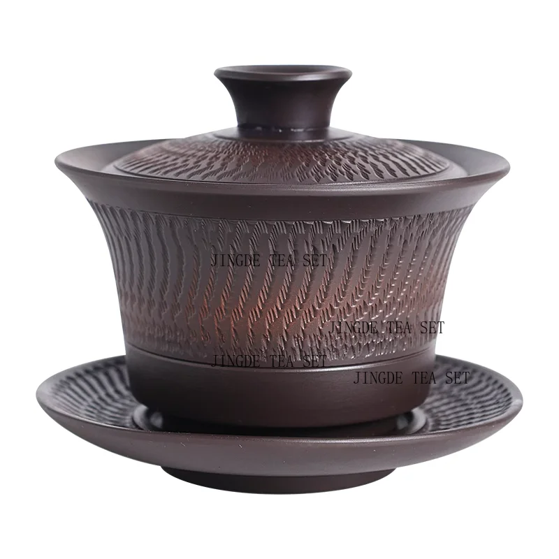 Ceramic hand-painted fish play lotus tea cup pot set one pot two cups handle pot Kung Fu tea set with tray