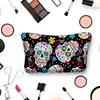 Portable Flower Skull Cosmetic Bag Linen Fabric Makeup Organizer for Travel Lightweight Fashionable Cosmetic Bag Zipper Pouch 3