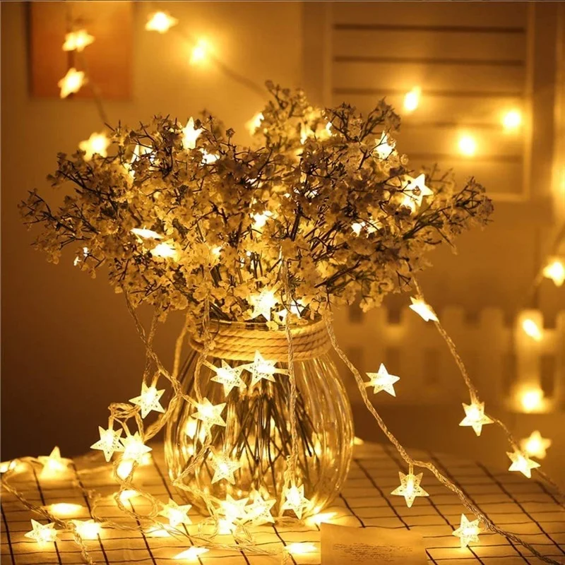 1.5M/3M/6M Star String Lights Battery Garland Fairy Lights Outdoor Garden Party Lamp Wedding Christmas Decor Holiday Lighting earth star gas fire pit aa battery pulse igniter push button switch set of 2