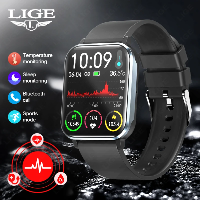 LIGE 남녀공용 스마트 워치 체온 모니터, 음악 제어, 스포츠 방수 스마트 워치, 스마트 워치 및 선물, 2024 신제품