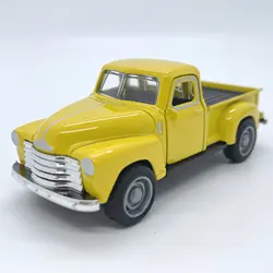 Classic Vintage Pickup Truck Toy Car with Pull - Back Function and Opening Doors (Yellow)