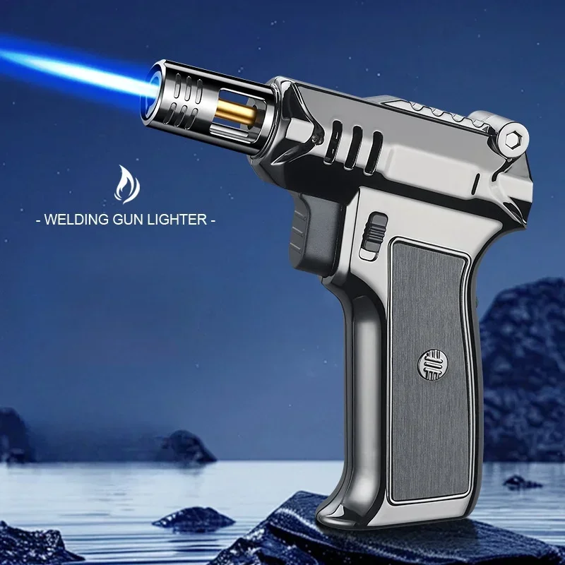 High Fire Spray Gun Windproof Jet Blue Flame Butane Gas Lighter Safety Lock Switch Outdoor Camping BBQ Kitchen Cigar
