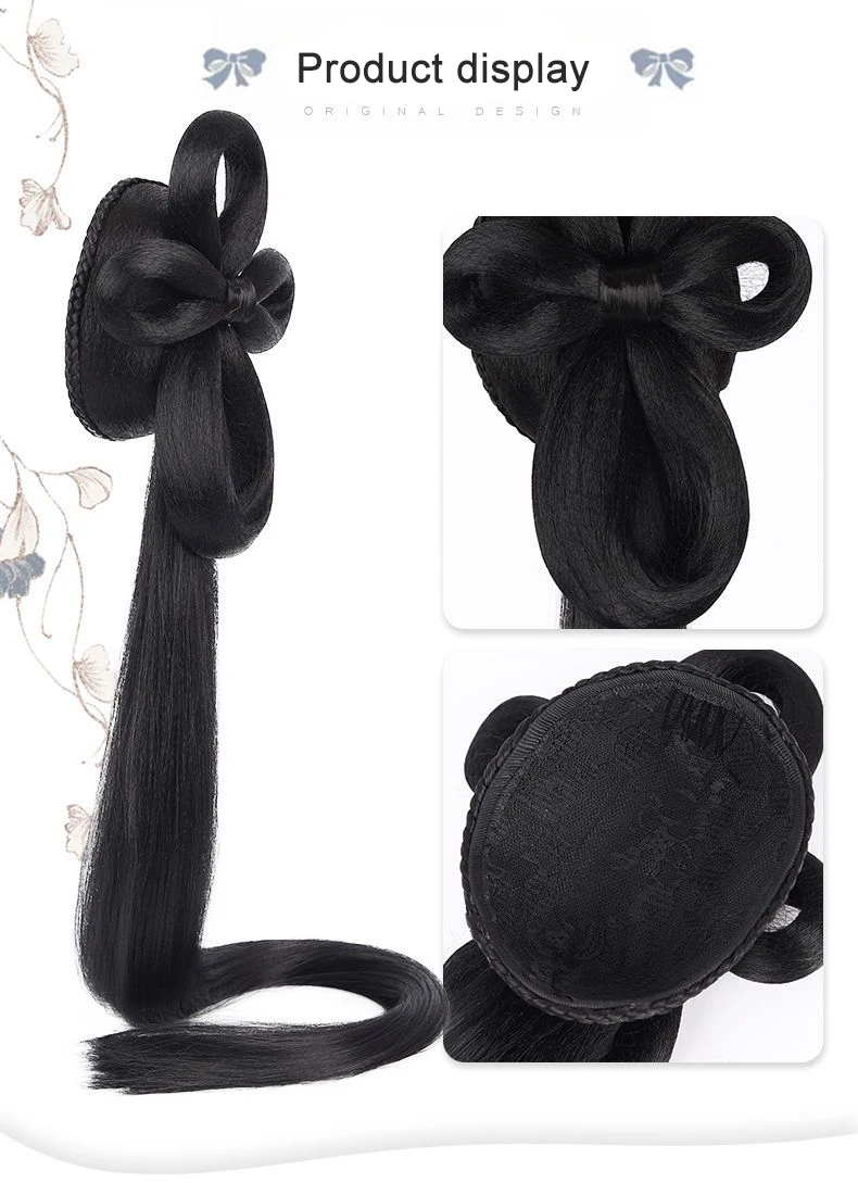 Čínské starobylý paruka  ženy hanfu paruky čelenka fotografie tančit příslušenství   paruky černá pro ženy integrovaný vlasy drdol  vysoký tem