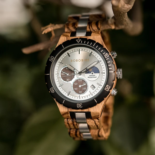 BOBO BIRD Men's' Watches Luxury Man Watch For Men Wooden Wristwatch Date  Moon Phase Chronograph Timepieces Men Customize Watches - AliExpress