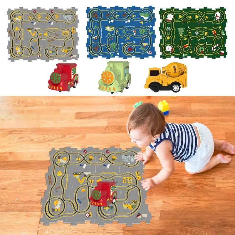 Rail car puzzle Puzzle track play set Children's electric educational puzzle DIY city map scene construction Rail car track toy