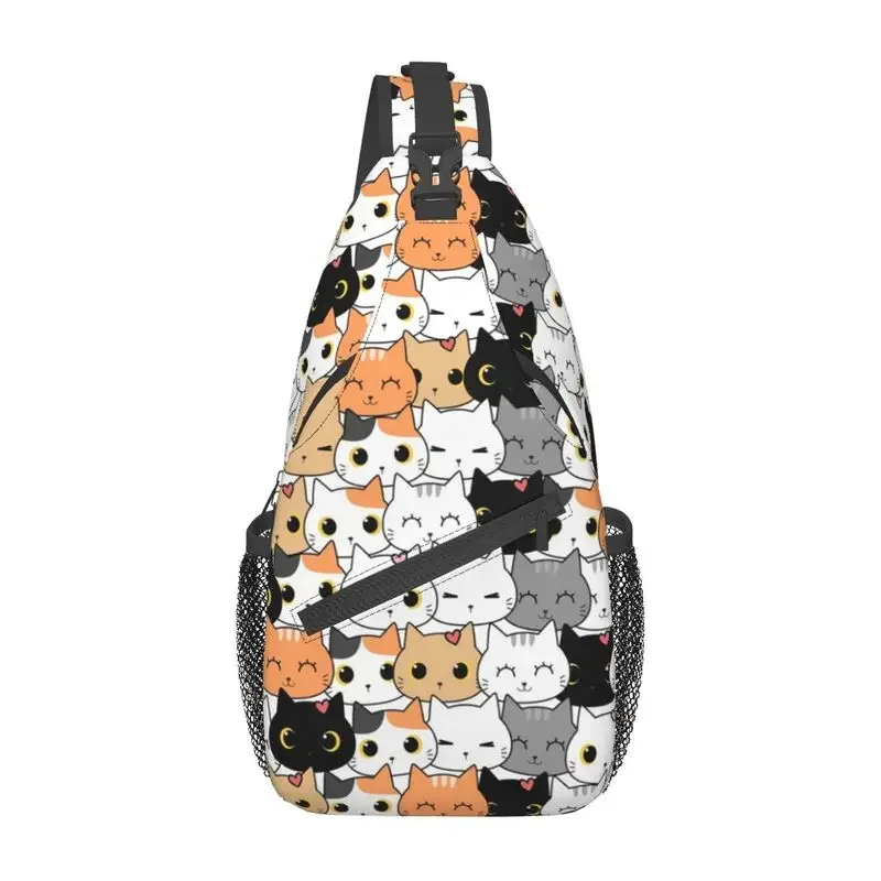

Cute Kitten Cat Doodle Sling Chest Bag Custom Funny Cartoon Crossbody Shoulder Backpack for Men Traveling Daypack