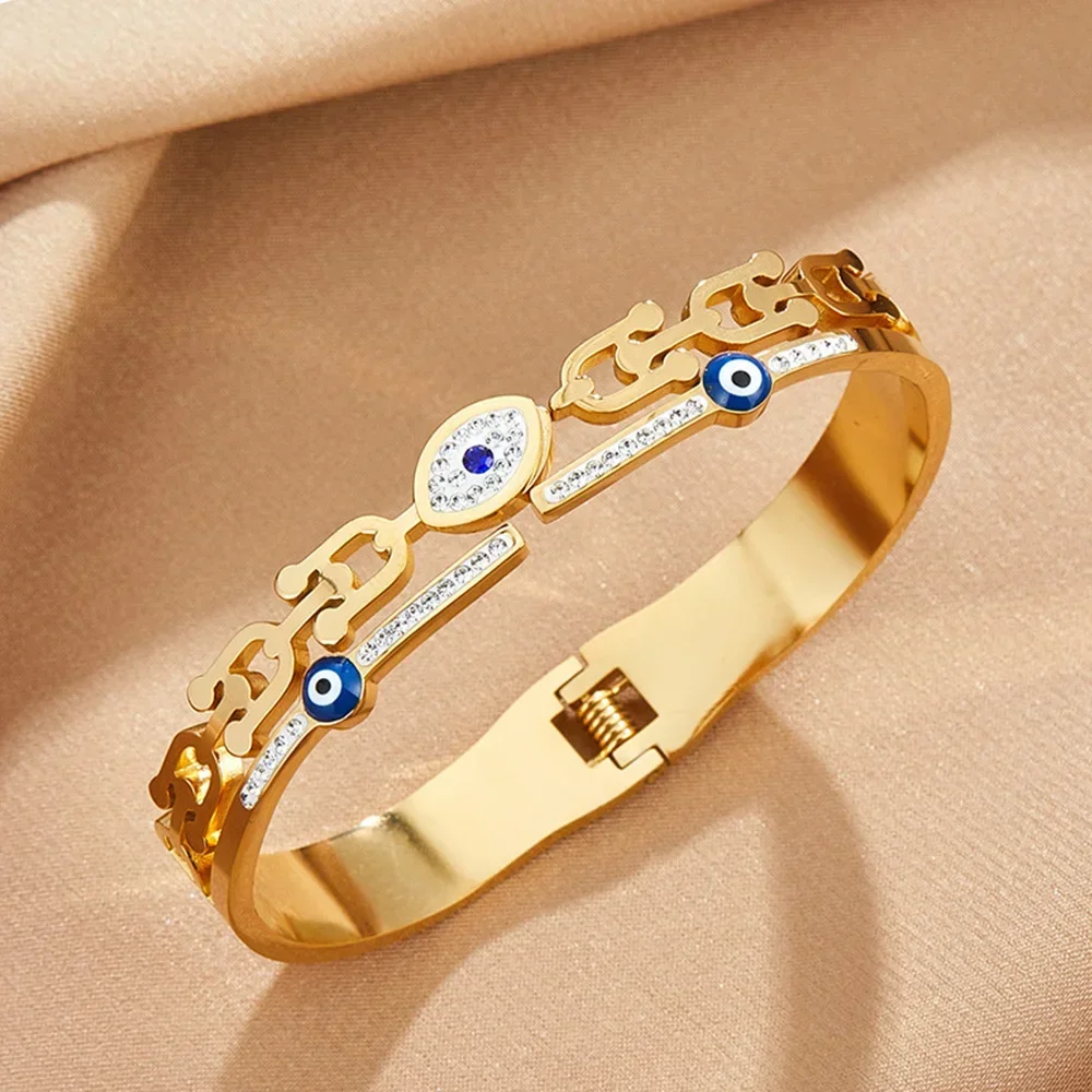 Stainless Steel Bracelets Women U Shape Evil Eye Charm Cuff Bracelet Bangles Fashion Gold Plated Jewelry Accessories Party Gifts 2