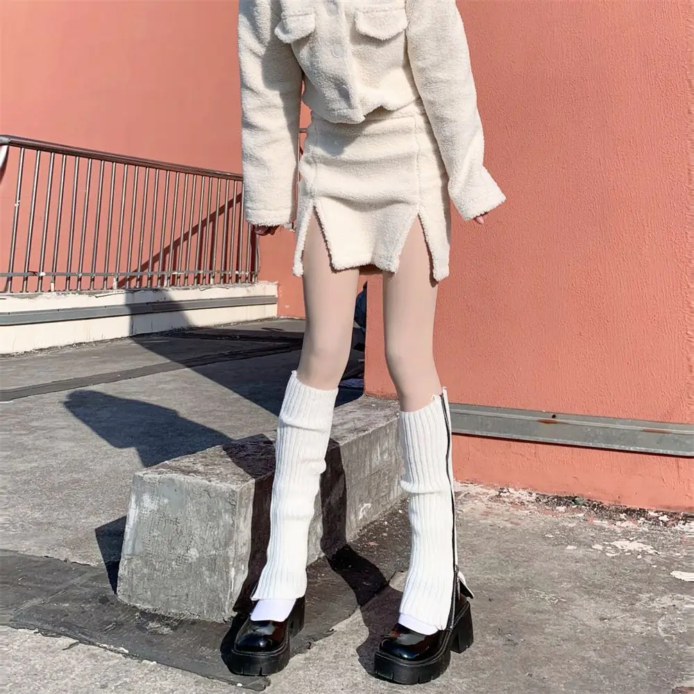 

Harajuku Knitting Personality Temperament Boot Socks Zipper Foot Sock Korean Style Hosiery Women Leg Warmers Baggy Knee Sleeve