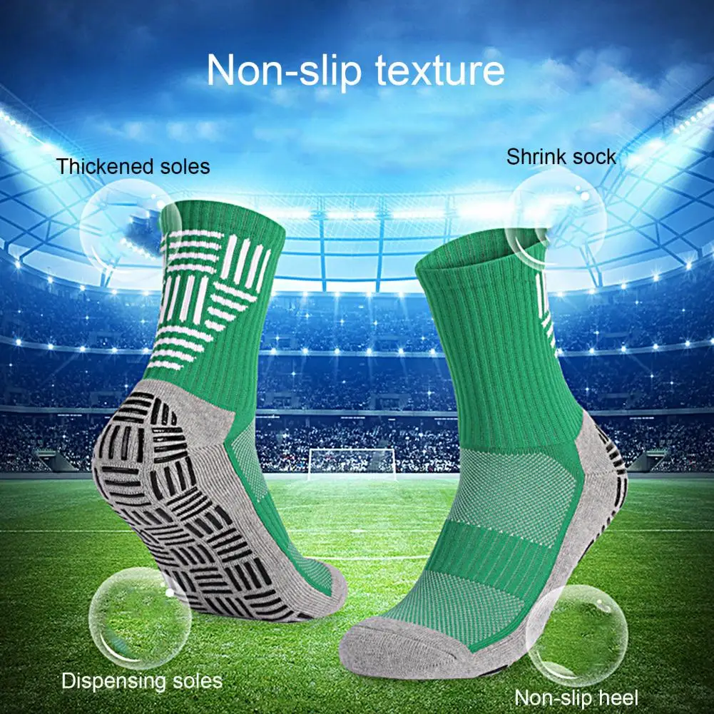 Sports Socks 1 Pair Football Socks Anti-slip Sweat-absorbent Striped Mid Calf Men Soccer Cycling Sports Grip for Running