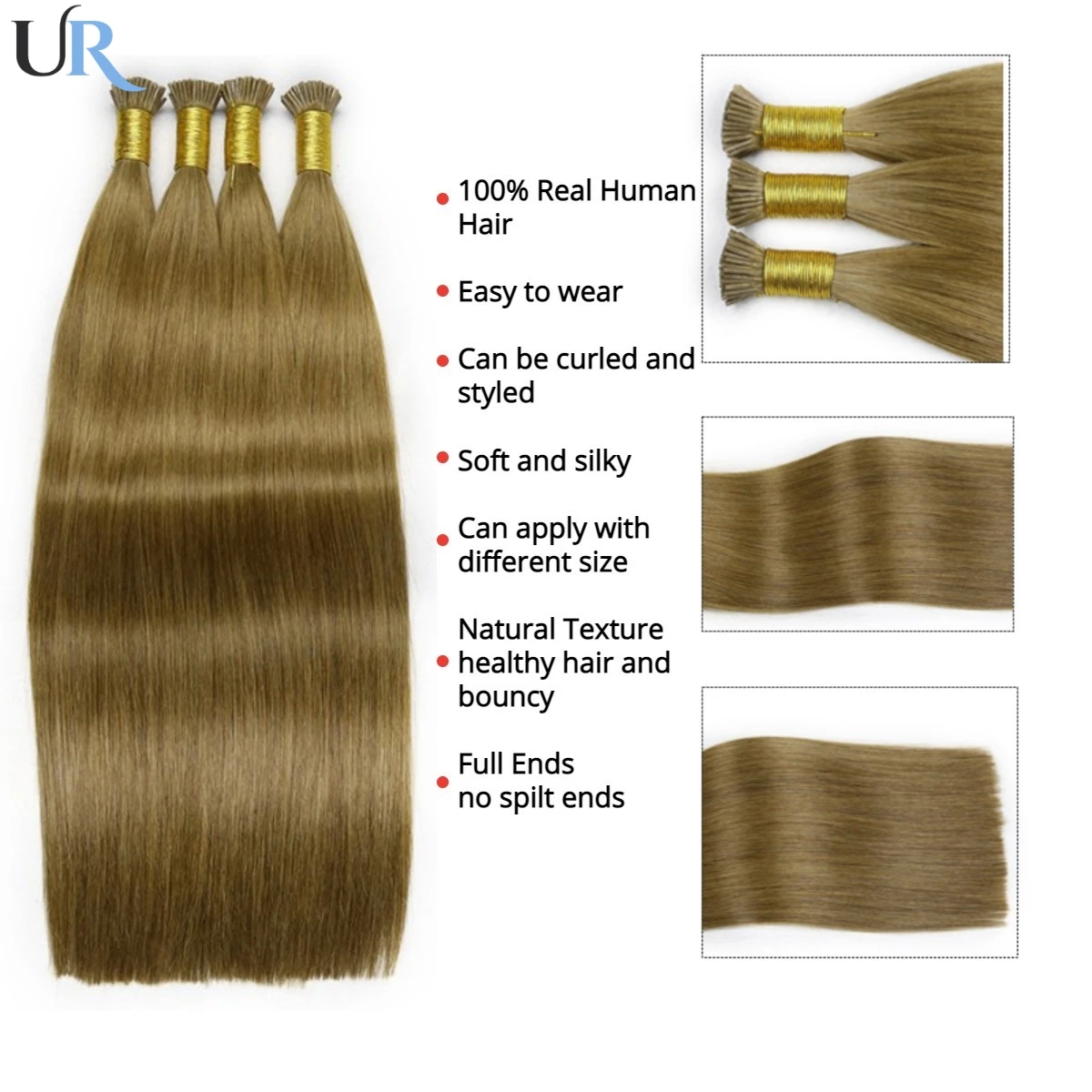 I Tip Human Hair Extensions Remy Hair 1.2cm Keratin Natural Extension Nail Bond Capsule Straight 50/100 Strands