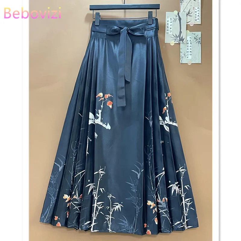 

Женская весенне-осенняя одежда Hanfu, улучшенная повседневная черная юбка в китайском стиле с изображением лошади