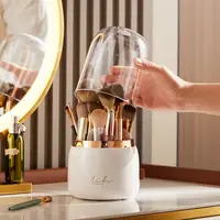 360° Rotating Makeup Brushes Holder Portable Desktop Makeup Organizer Cosmetic Storage Box Make Up Tools Jewelry Container 1