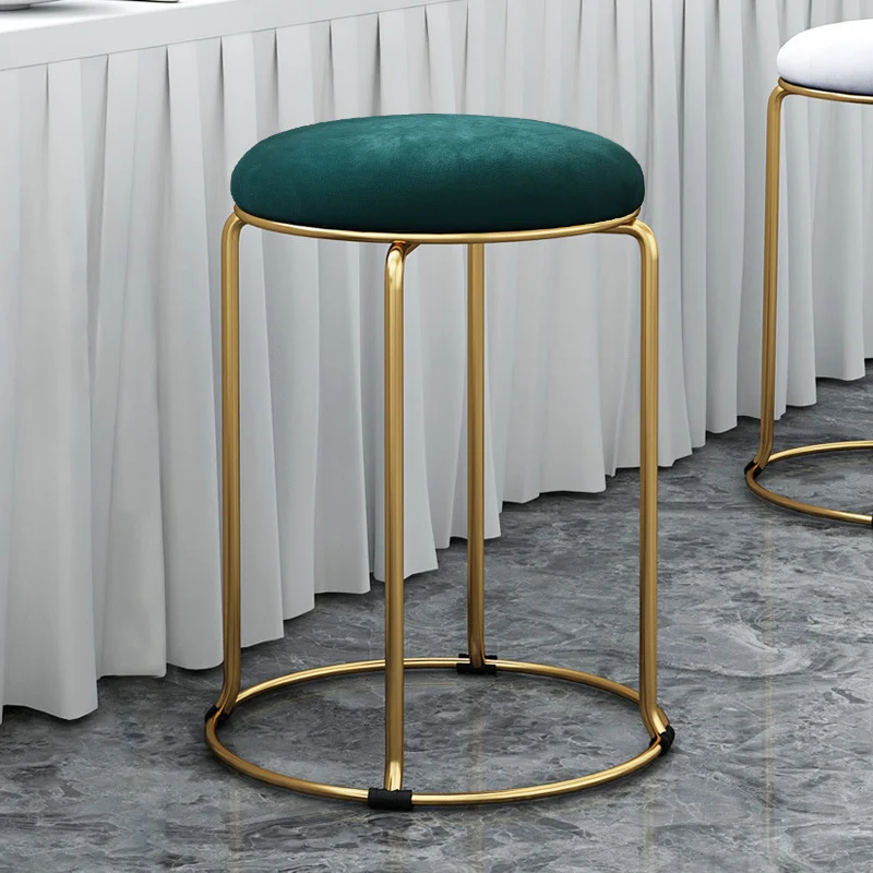 Nordic Home Round Stool Living Room Simple Fashion Dining Chairs Bedroom Dresser Velvet Pouf Wrought Iron Leisure Bar Stool