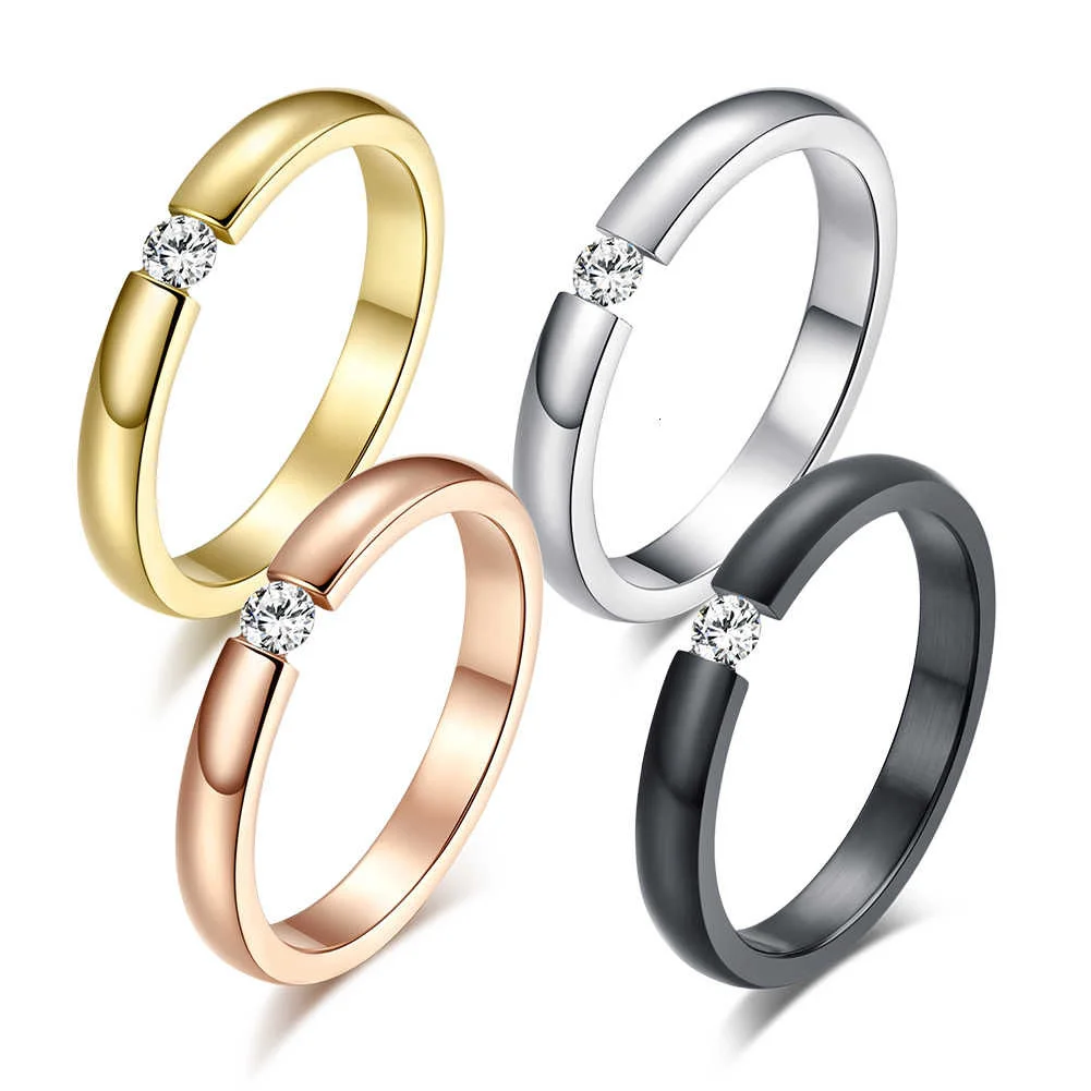 Vnox Solitär-Ringe für Damen, 3 mm dünn, Edelstahl, Verlobungsring, AAA-CZ-Stein, Eheringe, elegante Dame, Party-Juwelen – Detail 1