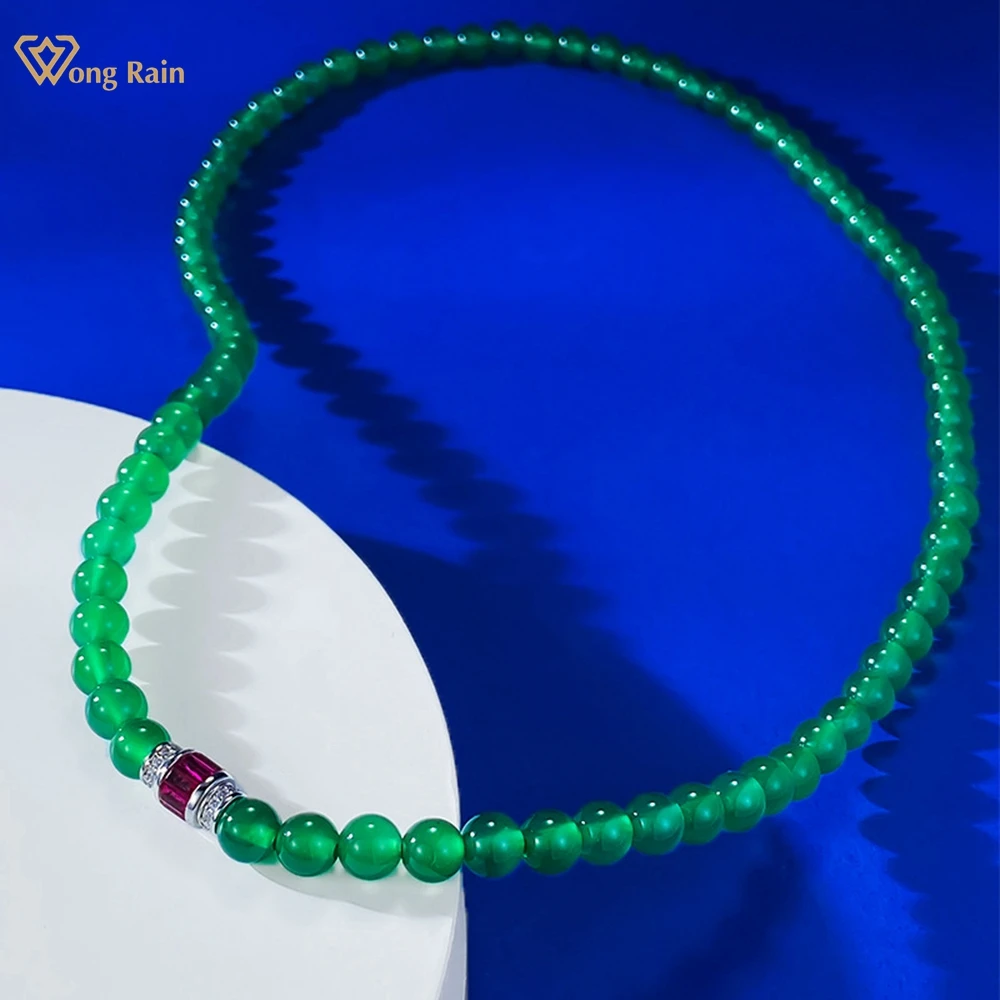 

Wong Rain Vintage Elegant 100% 925 Sterling Silver 6 MM Round Jade Gemstone Necklace for Women Fine Jewelry Anniversary Gifts