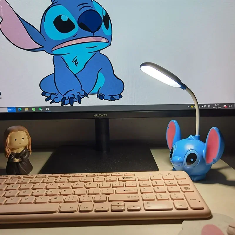 LED Lilo & 스티치 책상 램프 연필 샤프너 포함, 접이식 조명, 귀여운 책상 야간 조명, USB 충전 조명, 어린이 생일 선물