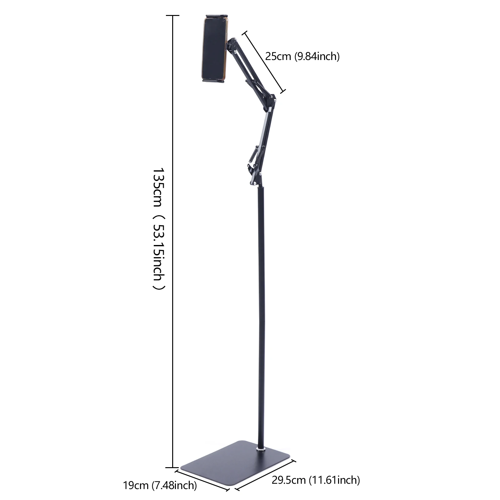 Adjustable Tablet Floor Stand 360° Swivel Height & Angle Adjustable Foldable Floor Holder Non-Slip Base for Home Office