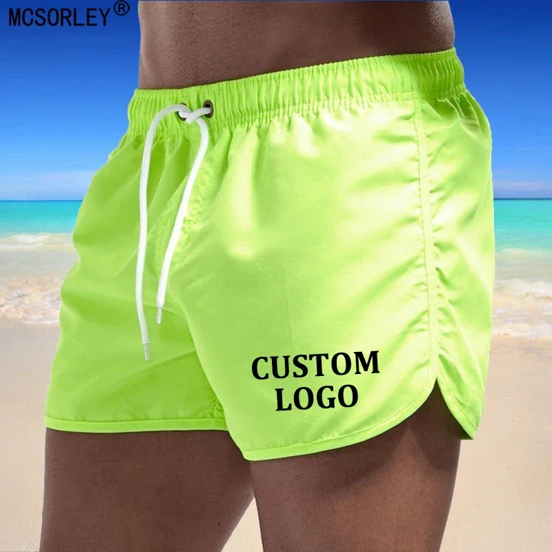 New Custom Your Logo Summer Swimwear Men Swimsuit Boy Swim Suits Boxer Beach Shorts Trunks Swimming Surf Banadores Mayo Sungas 2