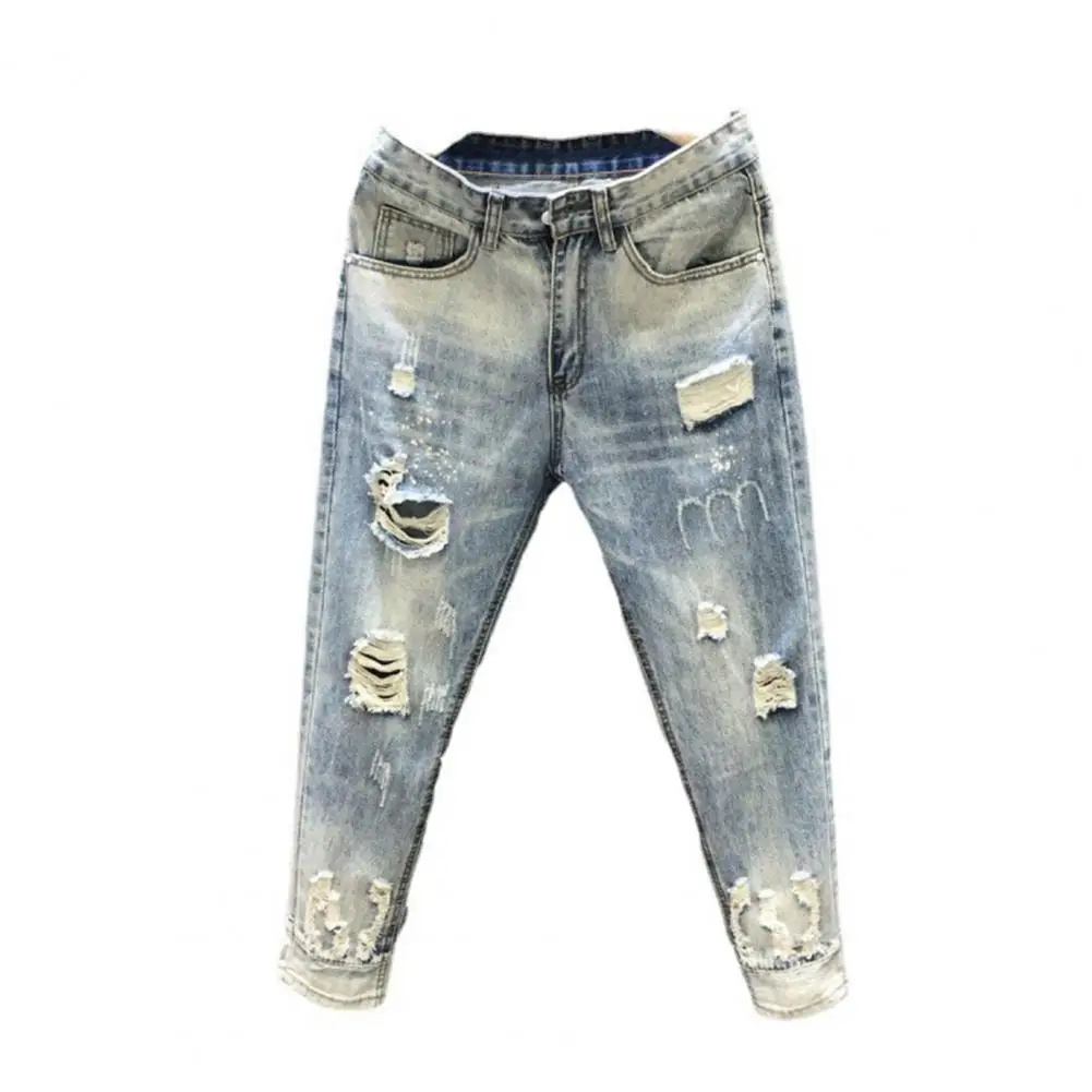 Simple Ripped Jeans Easy-care Men Jeans Slim-fitting Dress Up Men Ripped Denim Pants ripped jeans,ripped patchwork jeans