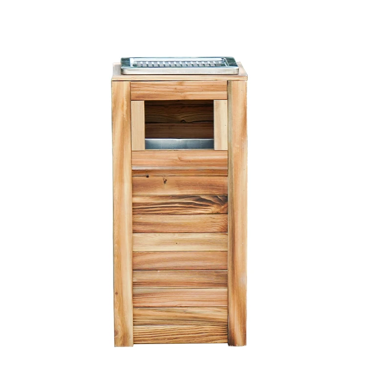 

Outdoor Solid Wood Trash Can Park Scenic Spot Community Sanitation Ash Bucket Carbonized Wood Anti-Corrosion Trash Can