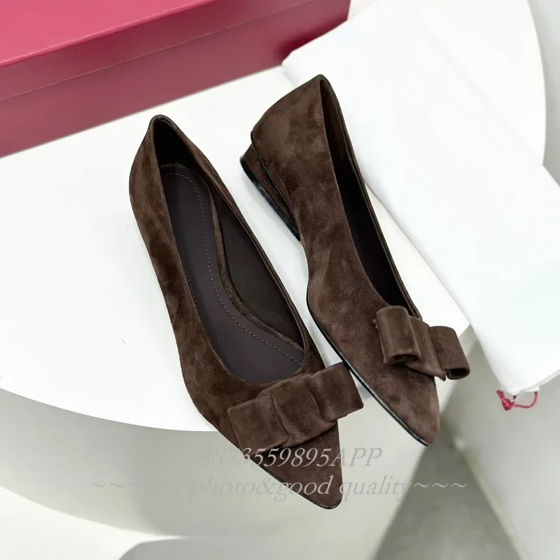 Spring and autumn, bow single shoe women's shoes, cowhide headdress, shallow mouth, comfortable wedge heels 3