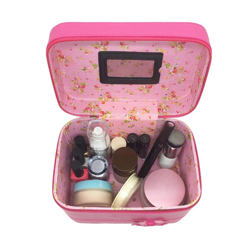 Cute Bow Storage Case Girls Cosmetic Box Large Capacity Home Desktop Organization Women Makeup Brush Cosmetic Tool Portable Kit 4