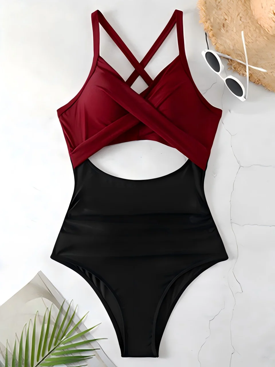 Elegant Ruched One-Piece Swimsuit for Women - Solid Summer Beachwear