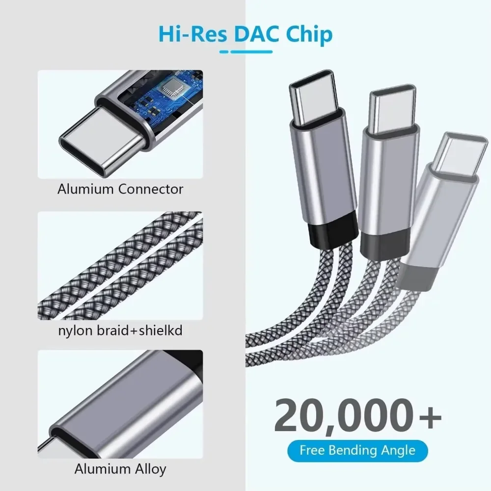 60W PD Fast Charging Cable 2 IN 1 OTG  USB C Splitter Type USB C Headphones Jack Audio Adapter For Samsung S24 Ultra iPhone 15