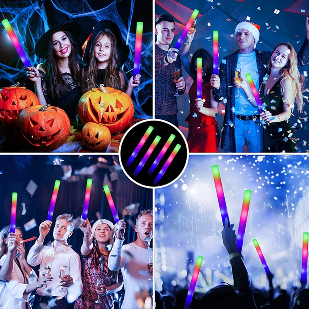 100 PCS Light Up Foam Sticks LED Wands Batons DJ Flashing Glow 18