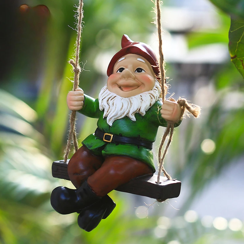 The product can be customized.Garden Dwarf Swing Pendant Outdoor Decoration Christmas Gift Resin Crafts Cross border Amazon