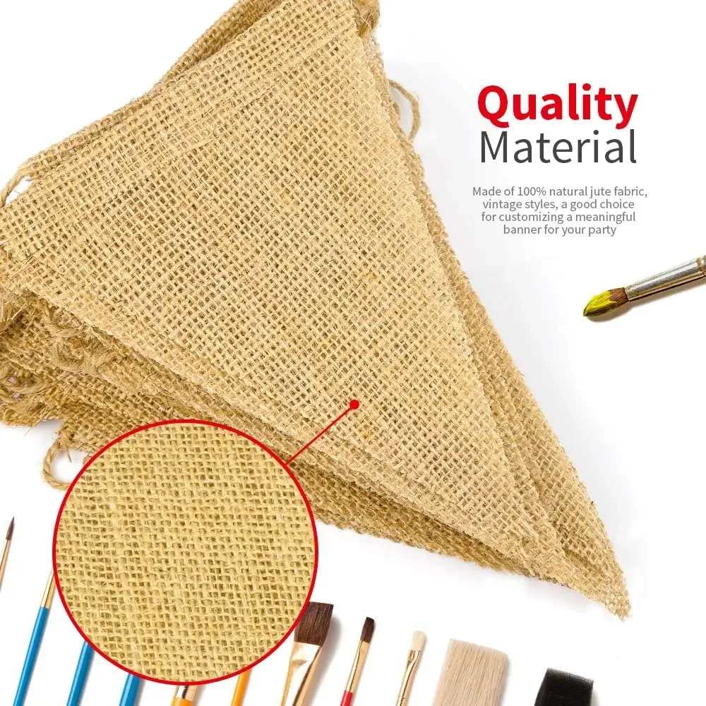 4.3M 15 Flags Vintage Jute Hessian Country Burlap Bunting Banner Wedding party Photography Props Celebration Party Decoration