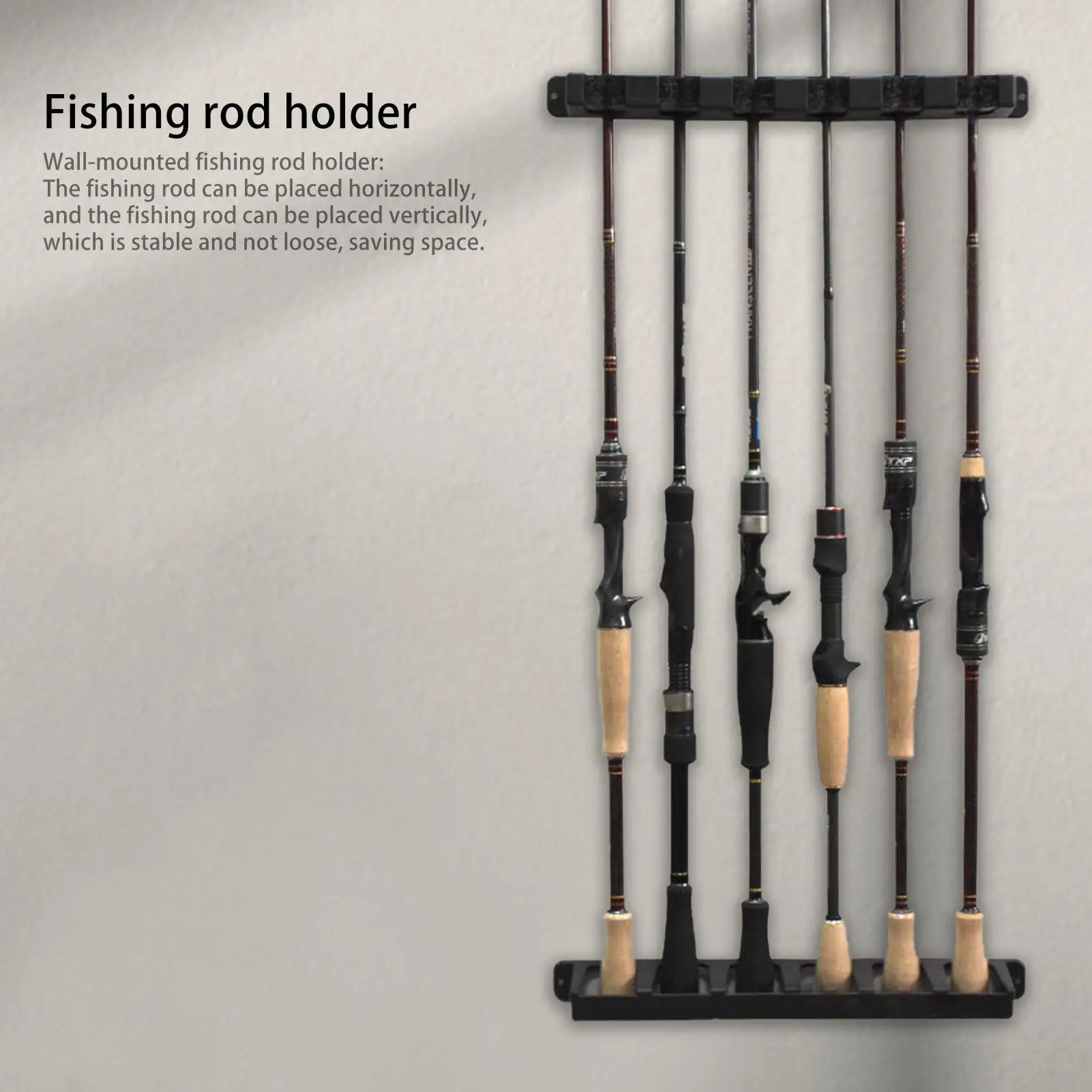 Fishing Rod Holder 6 Holes Wall-mounted Fishing Rod Rack 4 Mounting Screws Fishing Rod Combos Great Fishing Pole Holder For