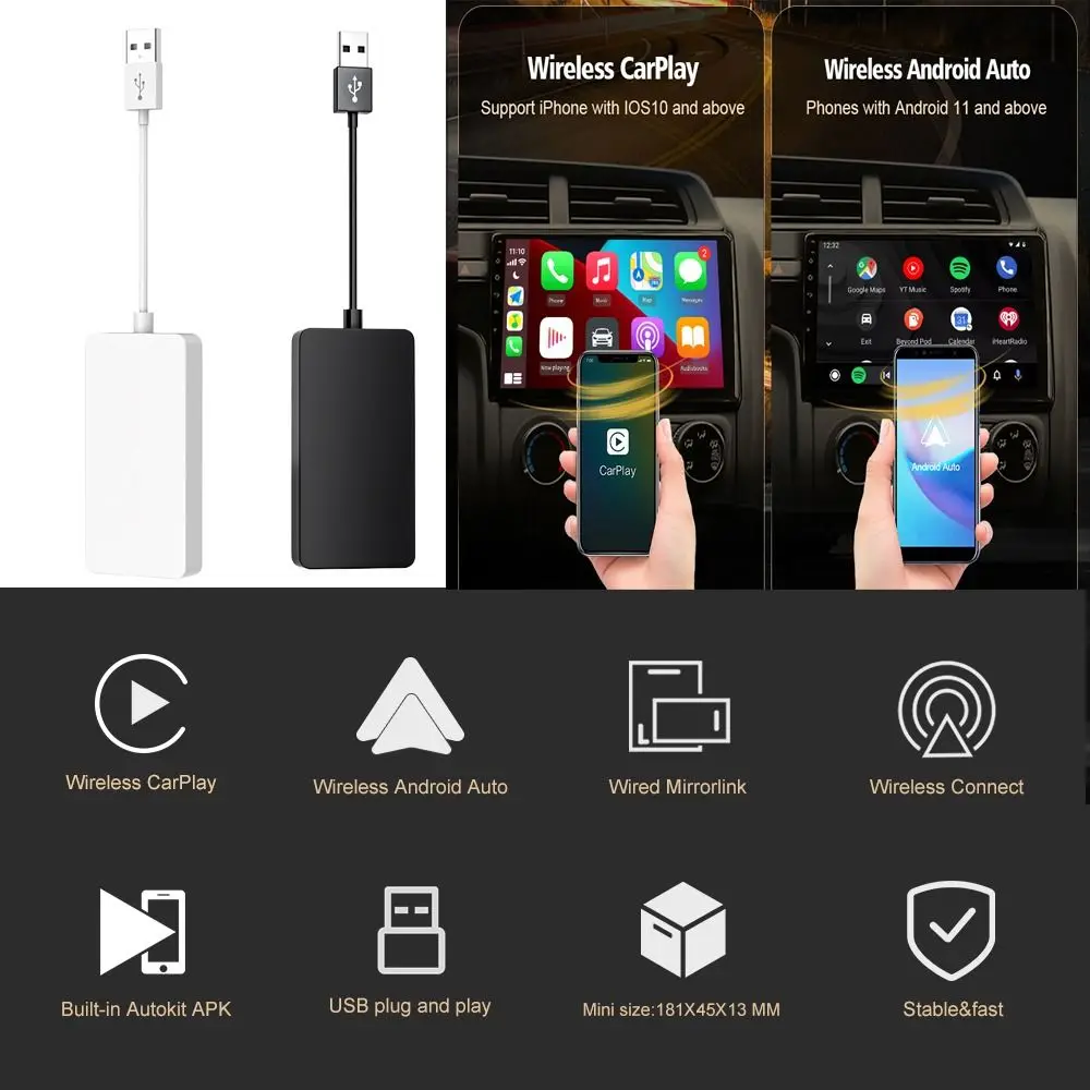 

For USB Wireless Apples CarPlay Android Auto Dongle Mirror Adapter Wired Android Auto Box Mirrorlink Car Multimedia Player
