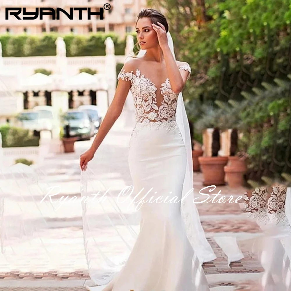 

Ryanth Custom Made Mermaid Wedding Dress 2024 Satin Cap Sleeve Vestido De Noiva Lace Bohemian Bride Dresses With Romantic Button