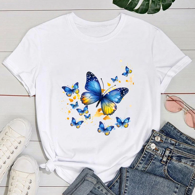 

(Premium T-shirt)Hot Butterfly Print T-Shirt Summer Casual Loose T Shirt Women Harajuku Shirts